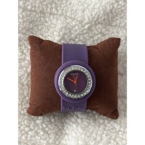 Y2K Slap Watch Purple Rhinestones Secondhand Silicone Band New Battery Works!